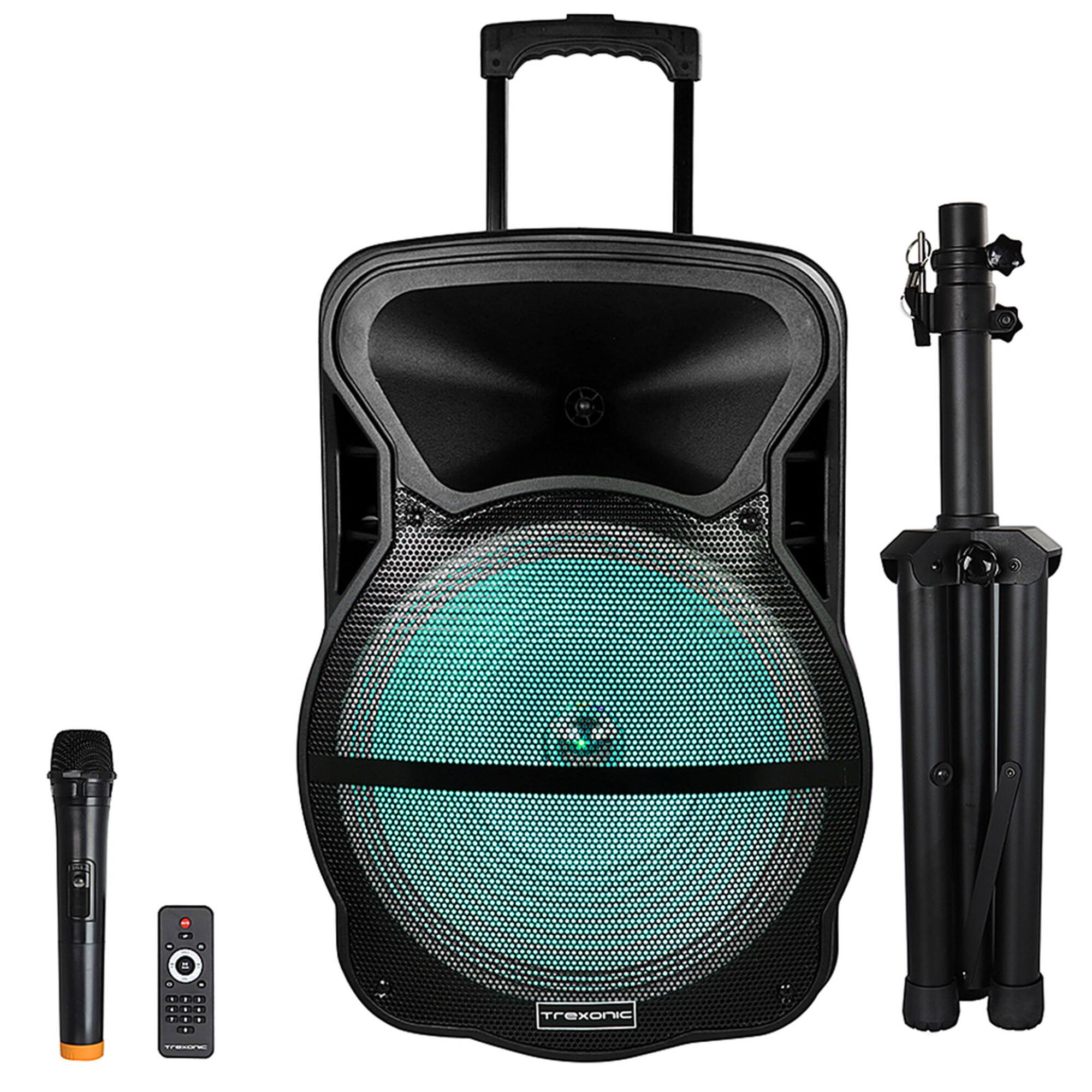 Trexonic Combination 15" Bluetooth Portable Speaker and Tripod Stand With Reactive Lights